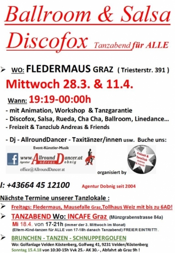 Fledermaus  Mittwoch 28.3. und 11.4. und jeden Freitag mit AD sowie Brunchen und Incafe Infos +436644512100